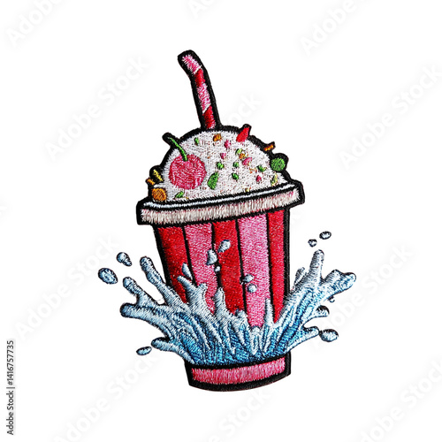 Splash Soda Cup embroidery patch isolated on the white background.