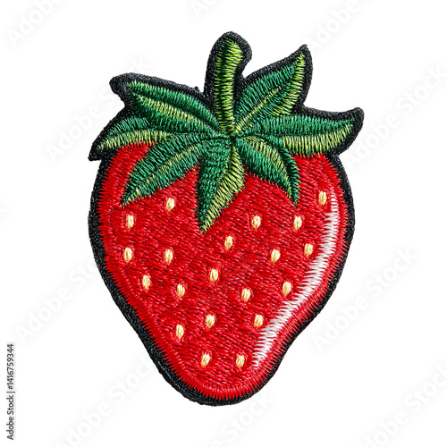 Strawberry Embroidered Patch isolated on the white background.