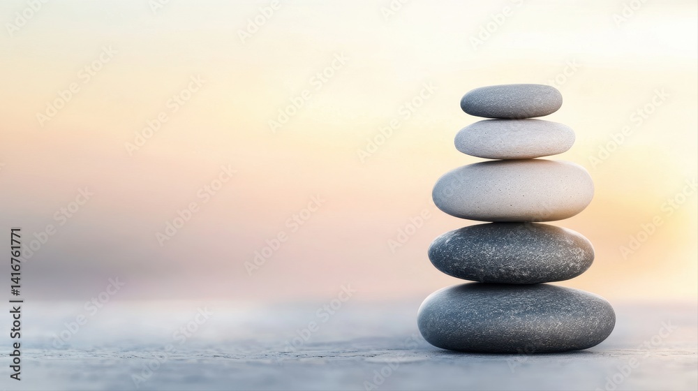 Stacked smooth stones create calming zen garden balanced arrangement against soft blurred background embodying peacefulness and simple beauty of nature. Stacked smooth stones create calming zen garden balanced arrangement against soft blurred background embodying peacefulness and simple beauty of nature.