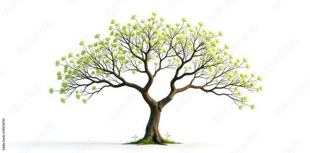 Obraz premium Delicate branches stretching outwards from a central trunk isolated on white background, botanical, white