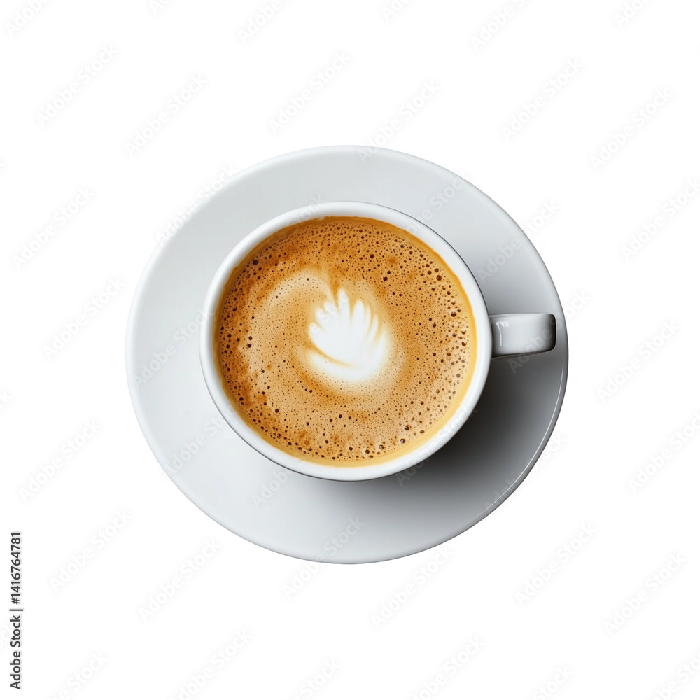Cup of cappuccino with foam art on transparent background Cup of cappuccino with foam art on transparent background
