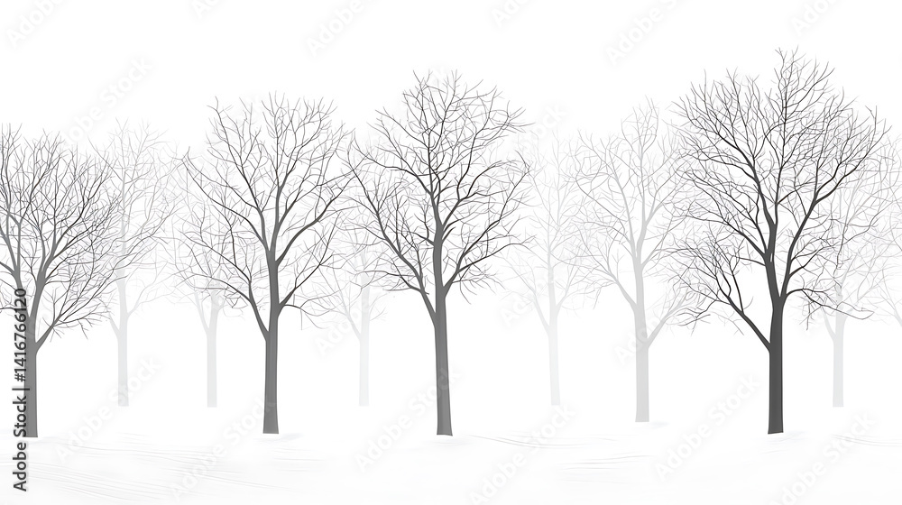 Fototapeta premium Winter Forest Landscapes with Snow and Bare Trees