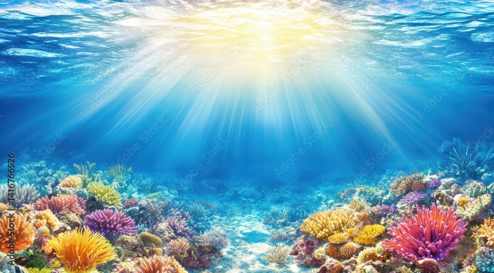 Fototapeta premium Underwater Coral Reef Sunlight
