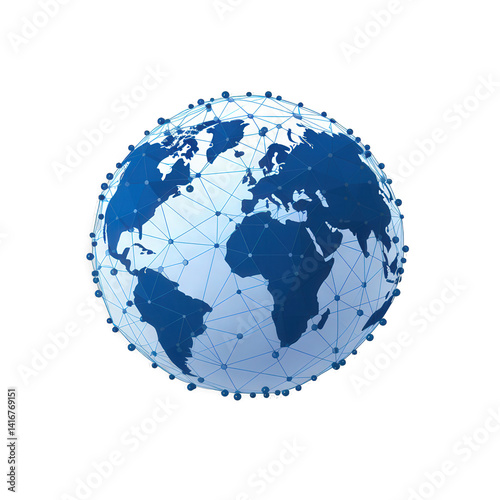 A stylized globe representing global connectivity with a network of lines and nodes, symbolizing communication and technology in a digital world , isolated on white or transparent png