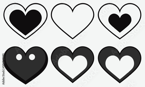 set of vector hearts on white