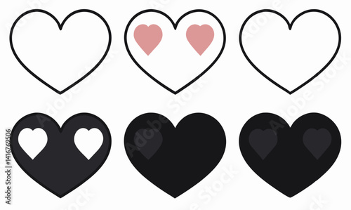 set of black and white hearts