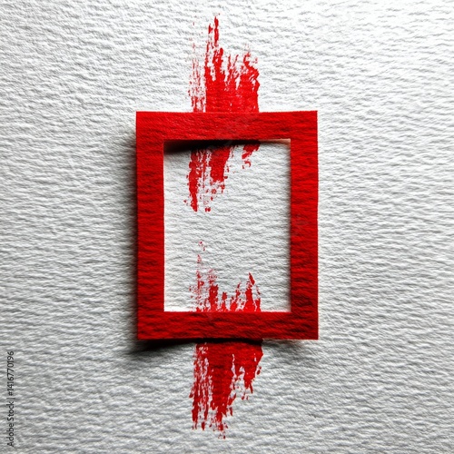 Obraz na płótnie Red Frame and Painted Streak on Textured White Background: Modern Abstract Art Piece w salonie
