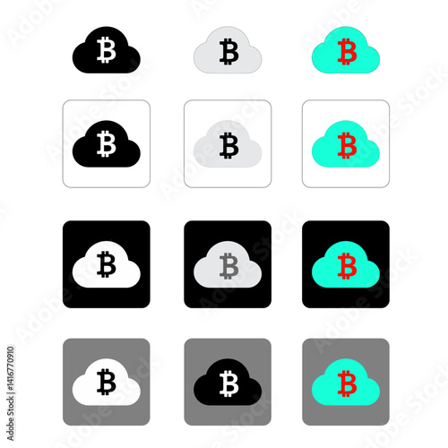 black, white and colored bitcoin Cloud icons