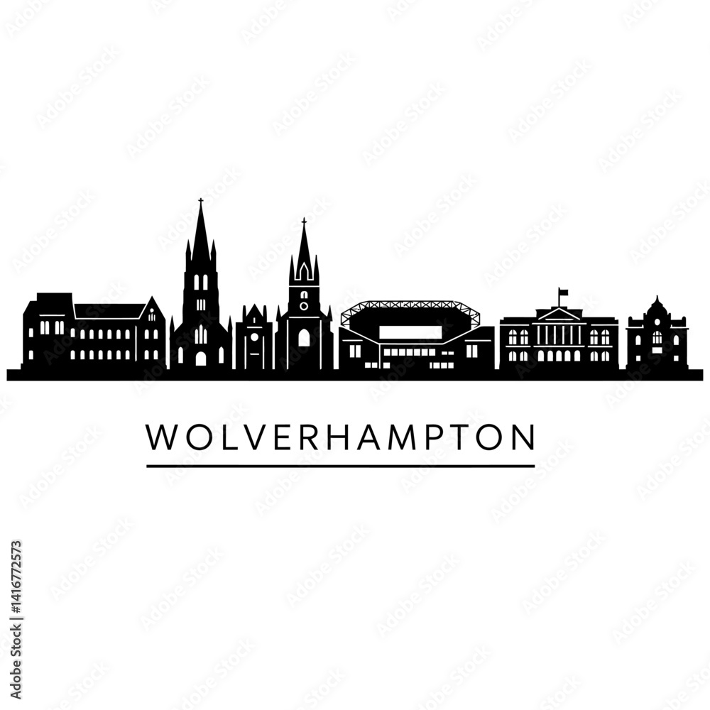Fototapeta premium Wolverhampton UK Skyline Silhouette with Cityscape.