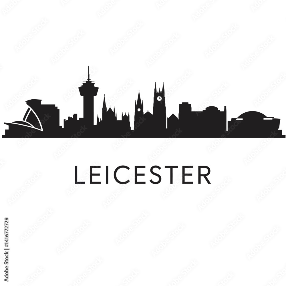 Fototapeta premium Leicester Skyline Silhouette with Cityscape Vector.