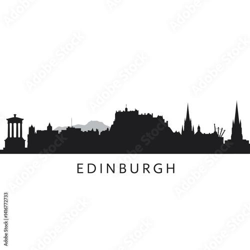 Edinburgh Skyline Vector with Scotland City Silhouette.