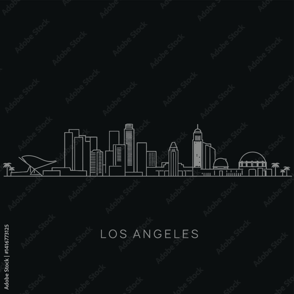 Naklejka premium Los Angeles Skyline Minimalist Vector on Black.