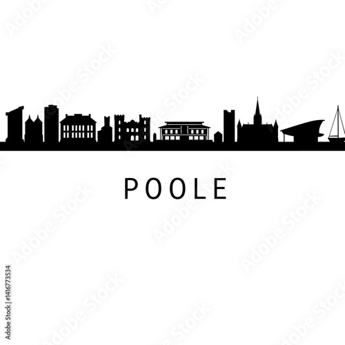 Poole Skyline Silhouette England with Dorset Cityscape.