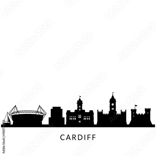 Cardiff Skyline Silhouette Wales Cityscape.