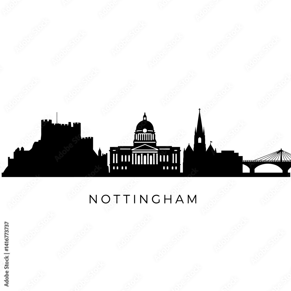Fototapeta premium Nottingham England Skyline Silhouette Vector.