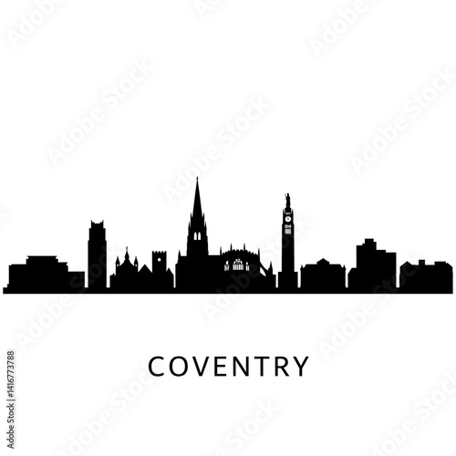 Coventry skyline silhouette with England, and black.