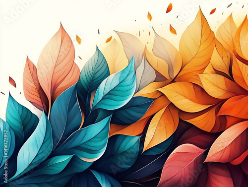 A stunning display of vibrant, abstract leaves in a symphony of colors, an artistic portrayal of botanical beauty.