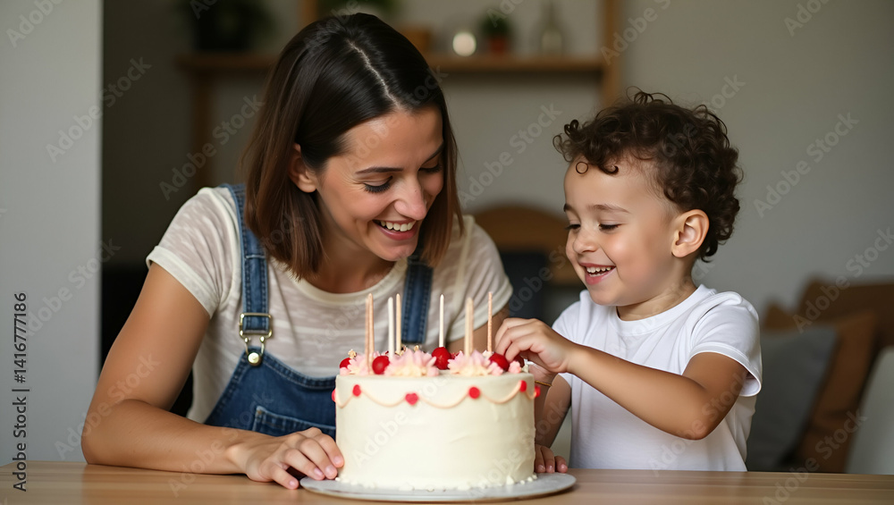 Joyful Mother-Child Bond: Decorating a Cake Together in a Cozy Setting - Love, Creativity, and Family Celebration Joyful Mother-Child Bond: Decorating a Cake Together in a Cozy Setting - Love, Creativity, and Family Celebration