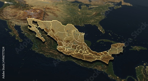 Mexico Map Highlighted on Earth Globe