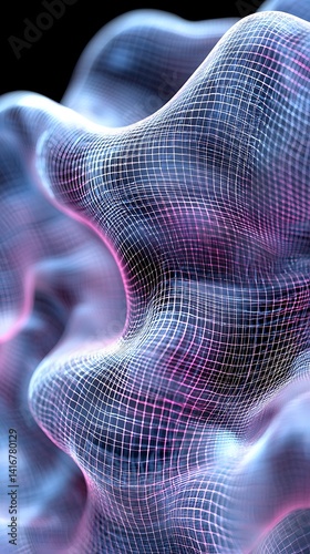 Abstract digital mesh form with glowing network.