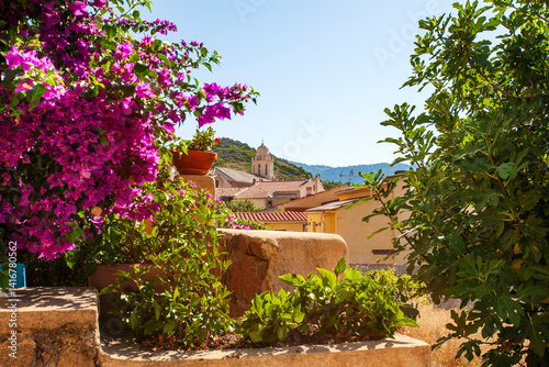 Fototapet Typical street in Cargèse, Corsica, France, typical and picturesque hillside village