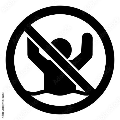 Swimming man ban solid icon, prohibited elements concept. Vector graphics. Swim area, human drowning forbidden sign on white background, glyph style mobile or design.