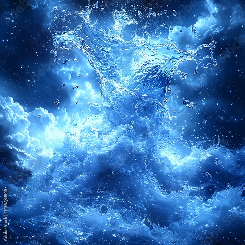 A celestial water vortex against a night sky.