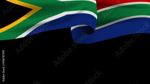 Waving flag of South Africa viewed from a top angle. Dynamic and elegant presentation for national celebrations, government presentations, cultural events, sports coverage, and international content.