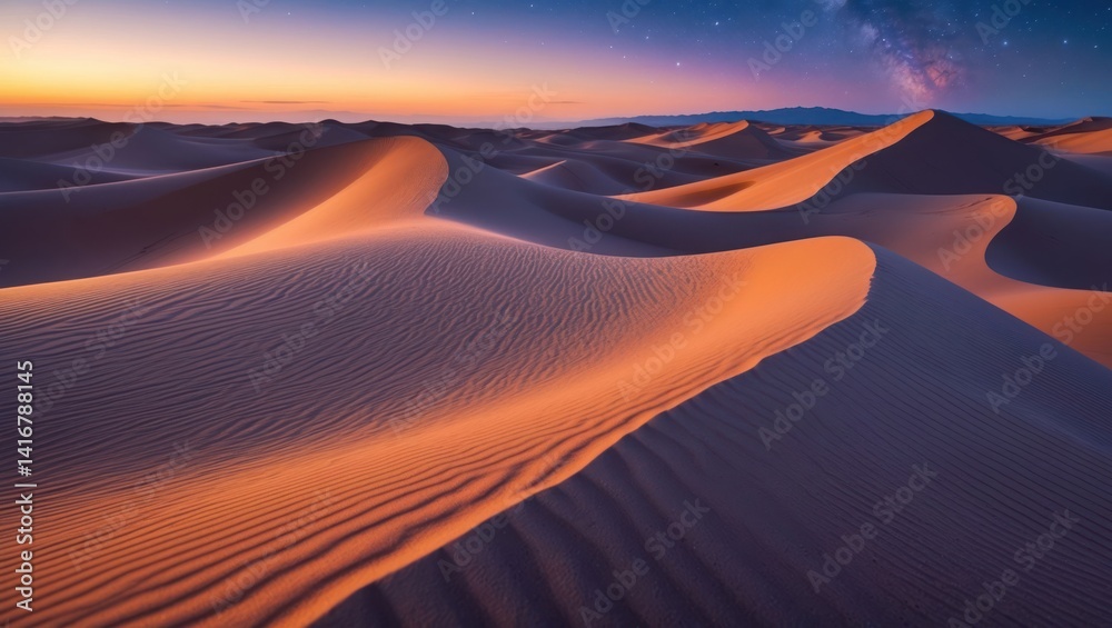 Naklejka premium Desert Sand Dune Landscape with Milky Way at Sunset