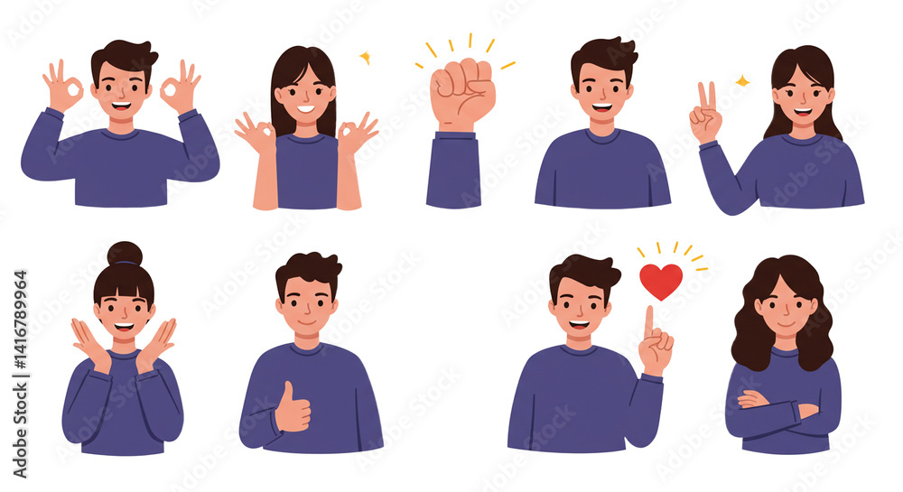 People Showing Hand Gestures and Emotions Isolated on White People Showing Hand Gestures and Emotions Isolated on White