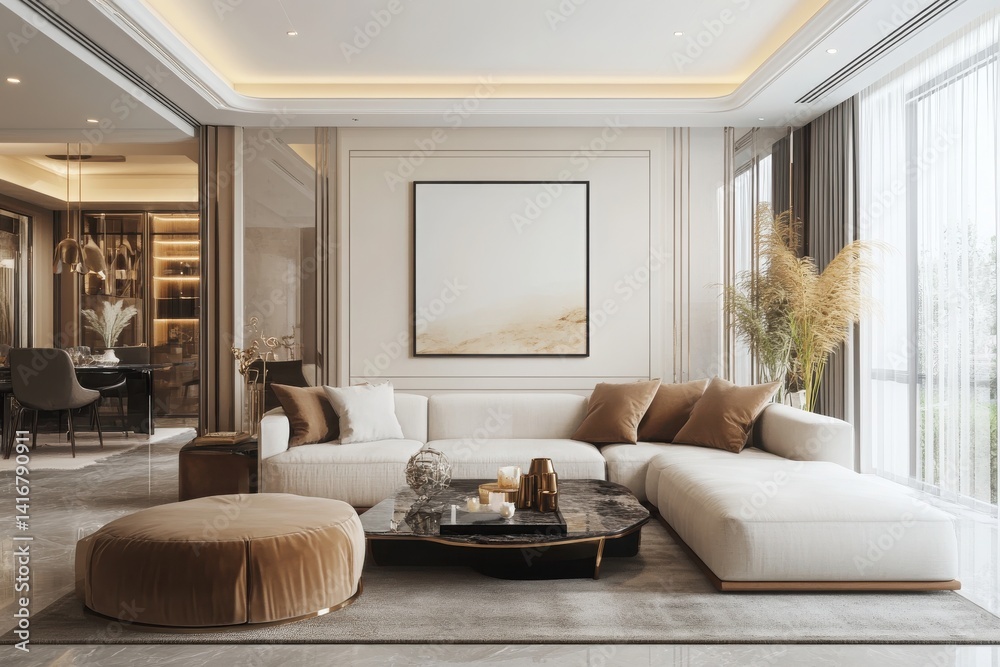 Fototapeta premium Mockup Poster Frame on the Wall of Living Room