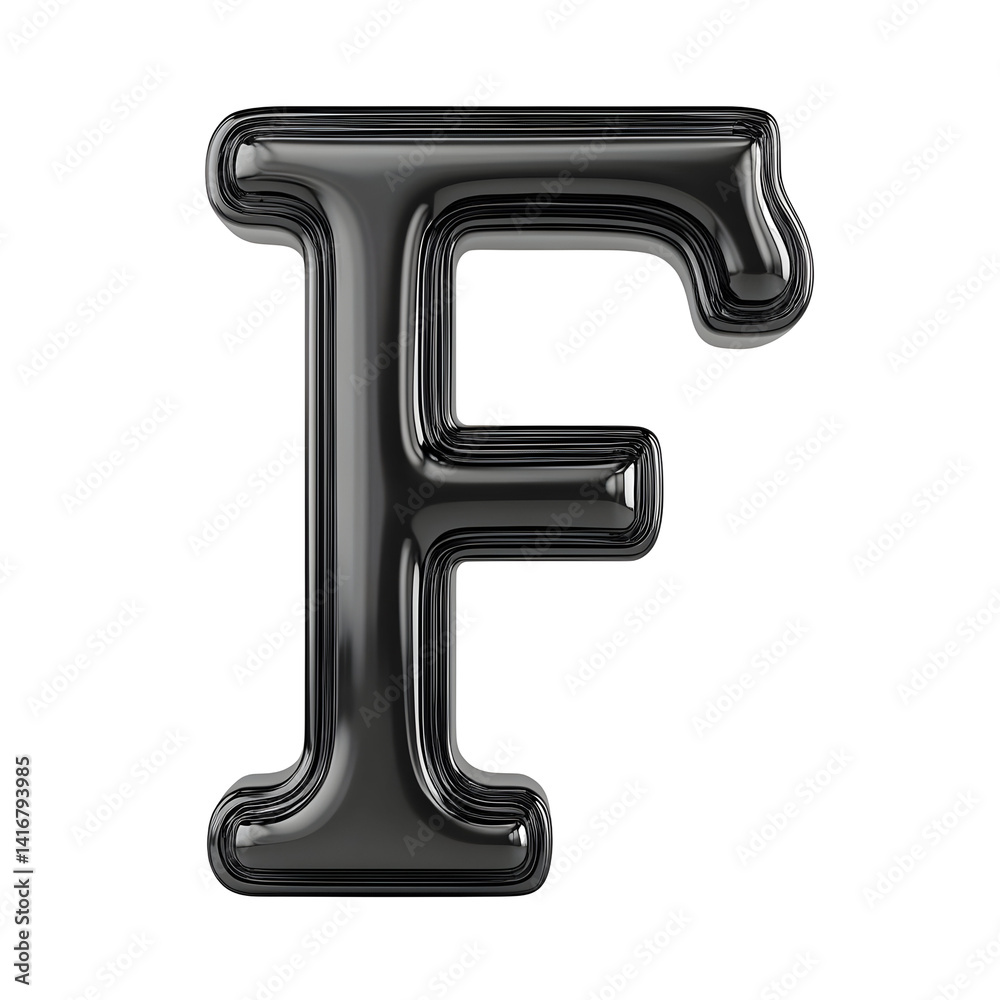 Glossy Black 3D Letter F Glossy Black 3D Letter F