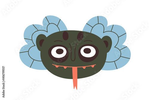 Fantasy monster, weird face and tongue. Whimsical magical and mystical totem ...