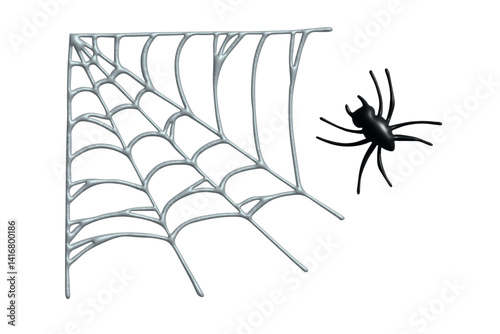 3d spiderweb with spider Halloween decoration for print, web, design, decor, logo