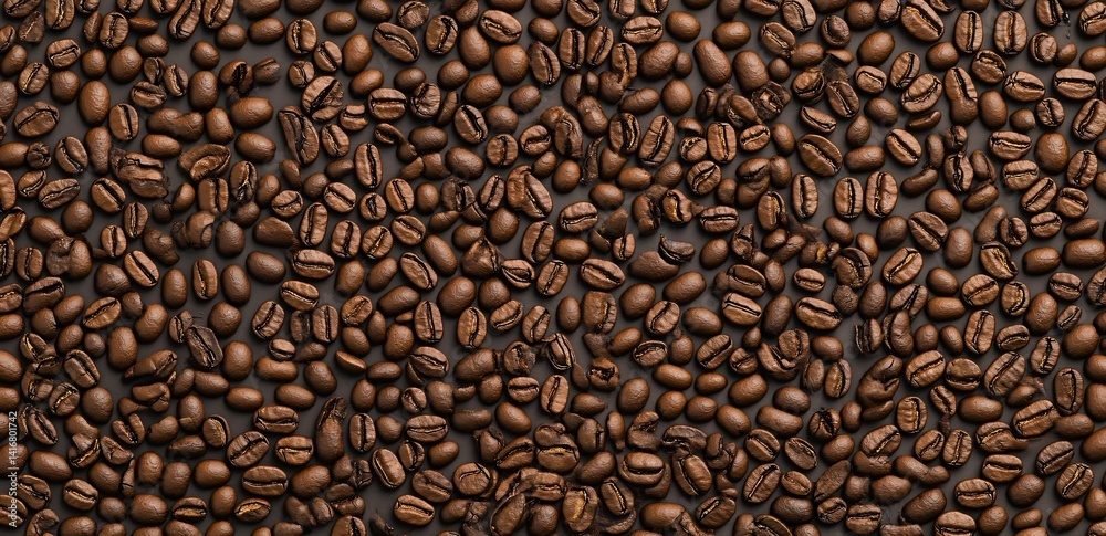 Obraz premium Aromatic Roasted Coffee Beans BackgroundTexture Rich Brown Coffee Bean Pattern for Cafe Menu Design