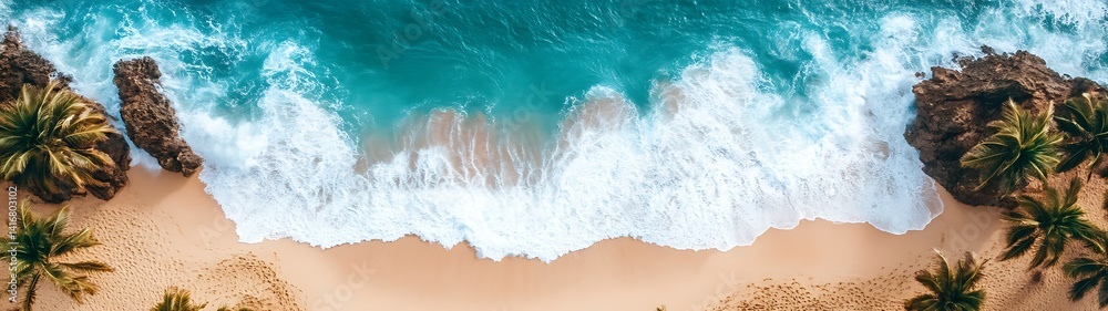 Aerial view Waves on sandy beach. Aerial view Waves on sandy beach.