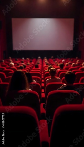 Generative AI Image: Red seats in a movie theater with the screen in front