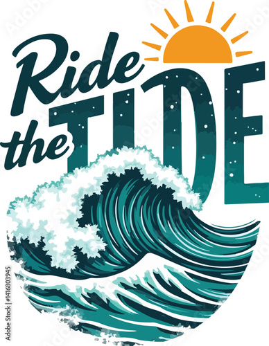 vector illustration of a tropical beach ride the tide summer 