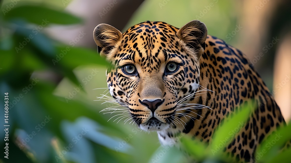 Leopard in Jungle with Intense Gaze. Leopard in Jungle with Intense Gaze.