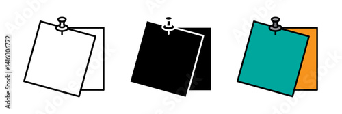 Sticky note icon on white background stroke filled and colored icon set.