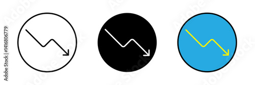 Downtrend arrow icon isolated on white background stroke filled and colored icon set.