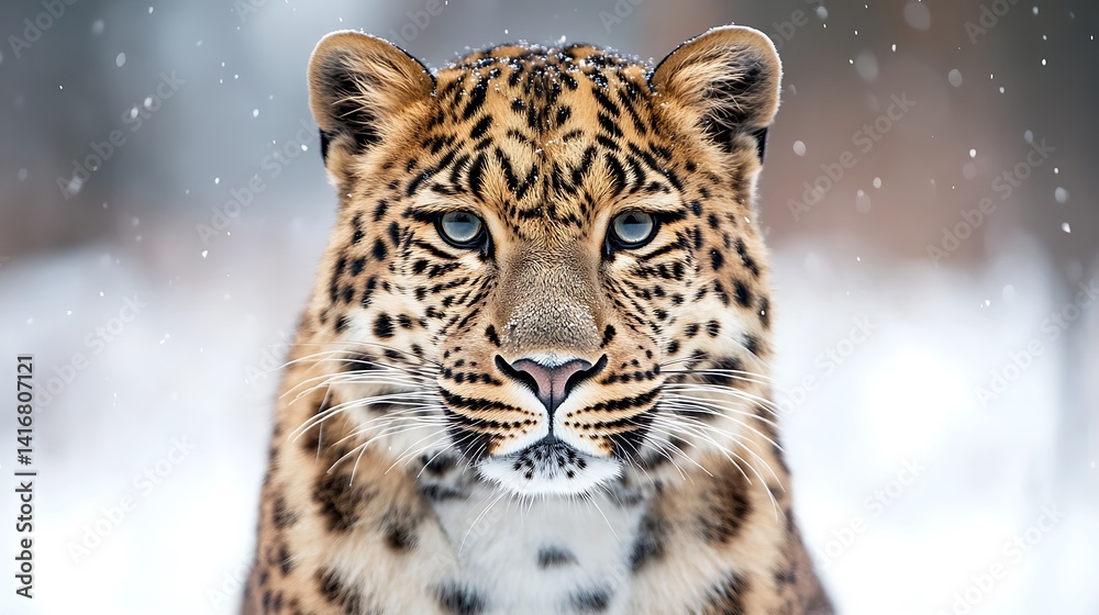 Obraz premium Amur Leopard in Winter Snow.
