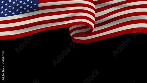 Waving flag of United States viewed from a top angle. Dynamic and elegant presentation for national celebrations, government presentations, cultural events, sports coverage, and international content.