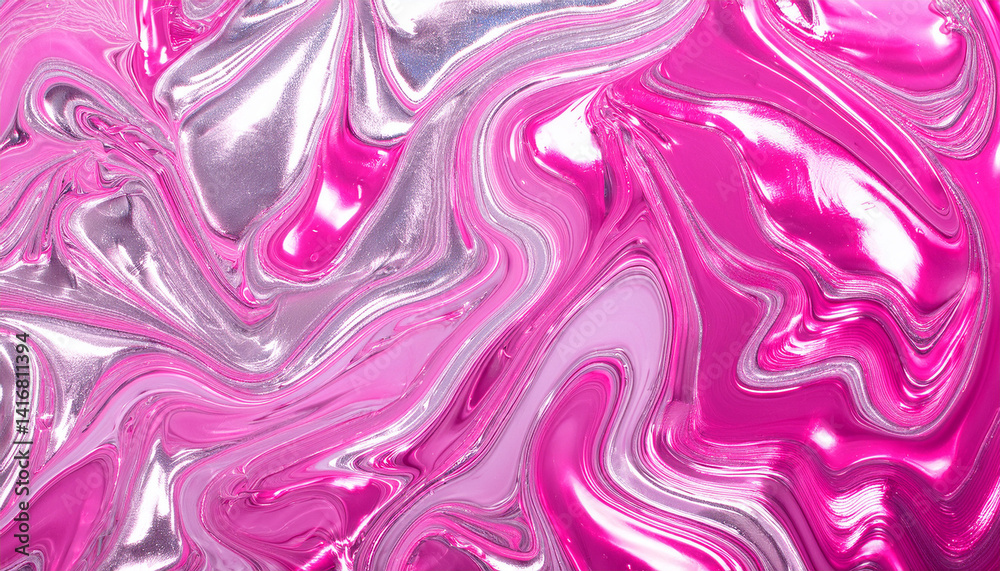 Obraz premium ピンクとシルバーのメタリックテクスチャ、マーブル模様背景