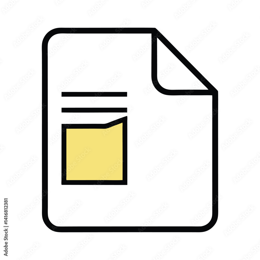 White Paper Icon with Folded Corner and Yellow Block White Paper Icon with Folded Corner and Yellow Block