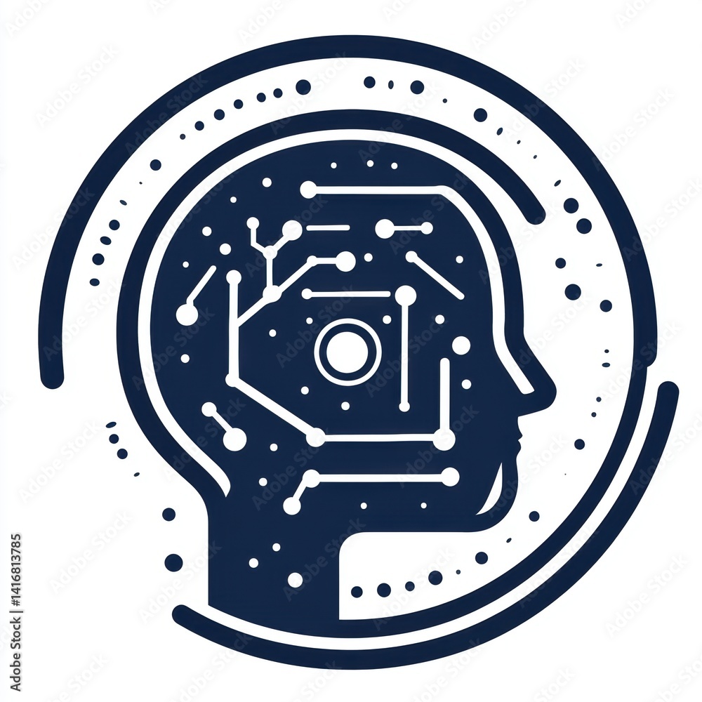 Obraz premium Artificial Intelligence Head Profile with Circuit Board Design in a Circular Frame