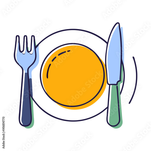 Dinner plate with knife and fork in minimalistic style  