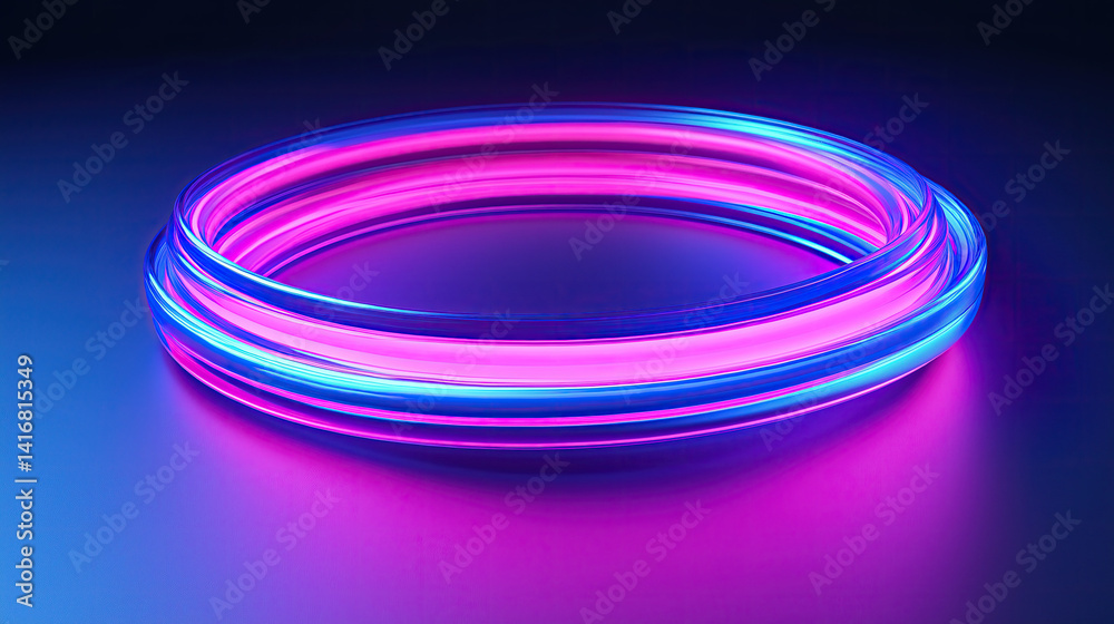 A vibrant neon ring pulsating with energy, a mesmerizing swirl of pink and blue light illuminating a dark space. A vibrant neon ring pulsating with energy, a mesmerizing swirl of pink and blue light illuminating a dark space.