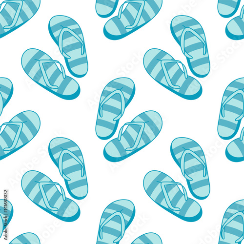 Seamless pattern with striped summer flip flops