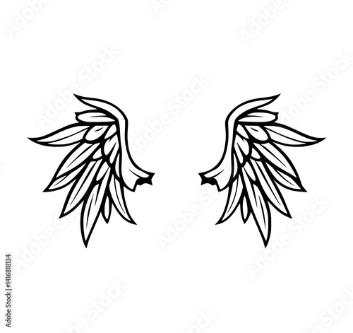 Wings of Freedom: A bold, monochrome line art illustration depicts a pair of stylized wings, symbolizing flight and liberation.